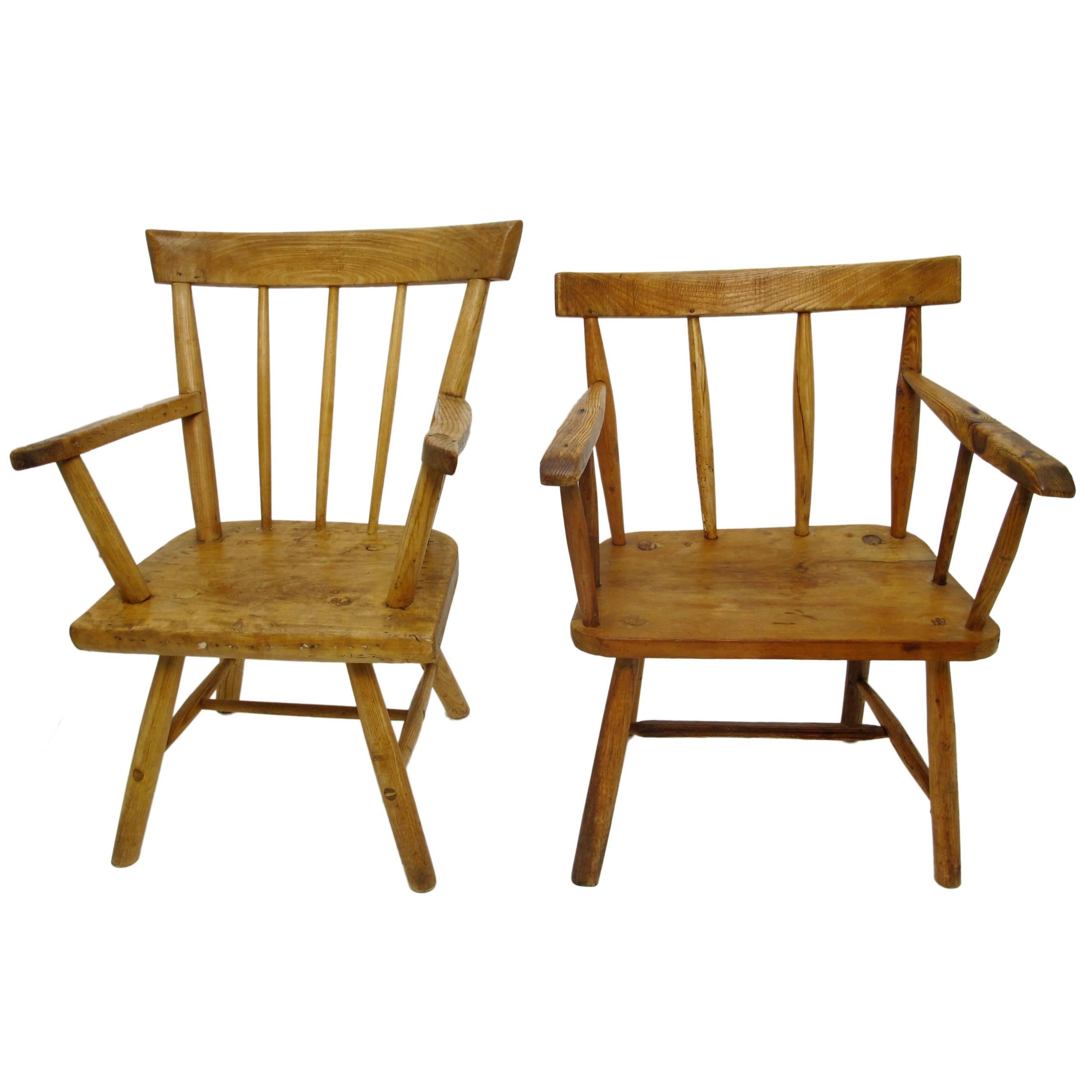 Two Rustic Pine Armchairs, Bavarian, Late 19th Century