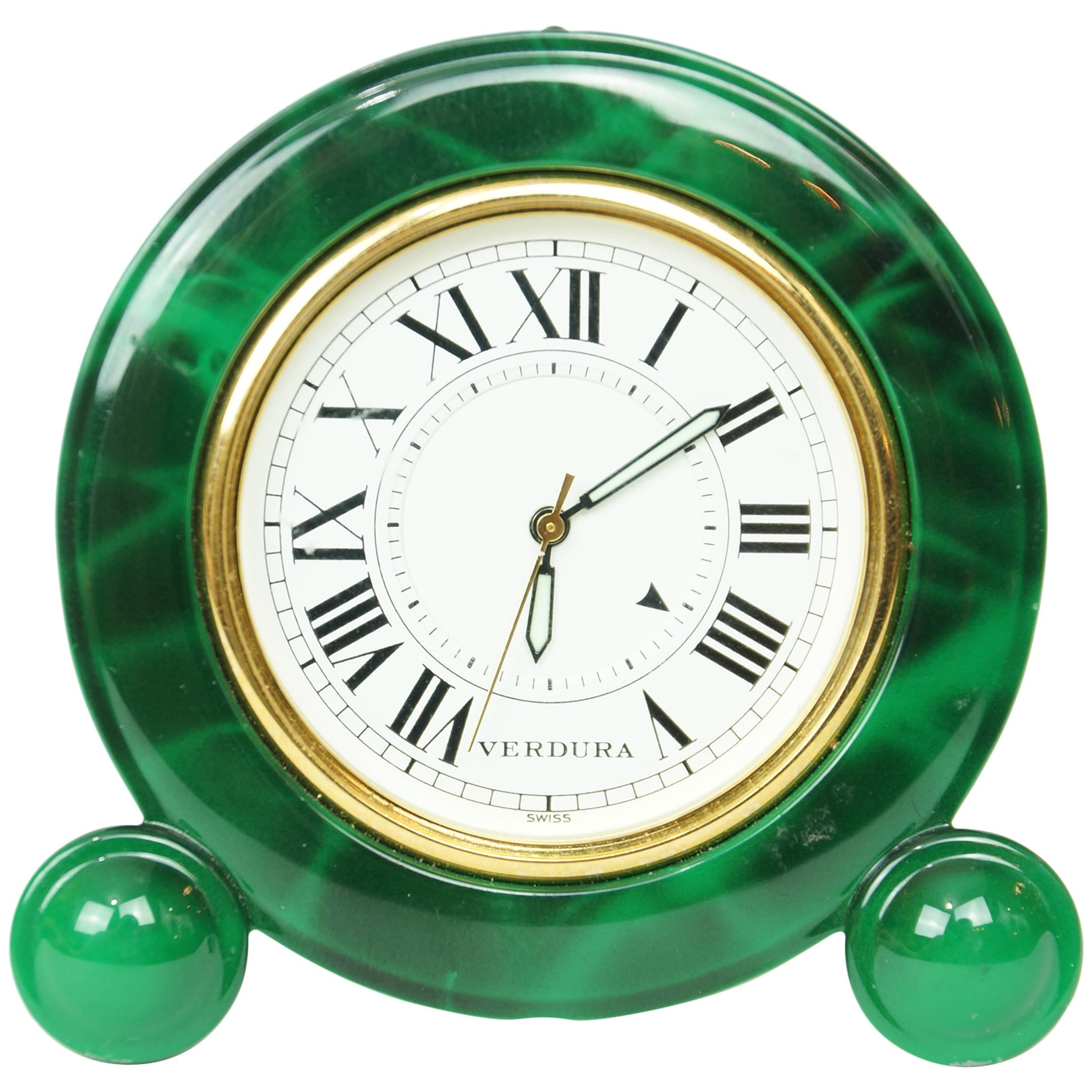 Small Green Enamel and Brass Desk Clock by Verdura