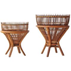 Vintage Two Franco Albini Style Fish Trap Side Tables 