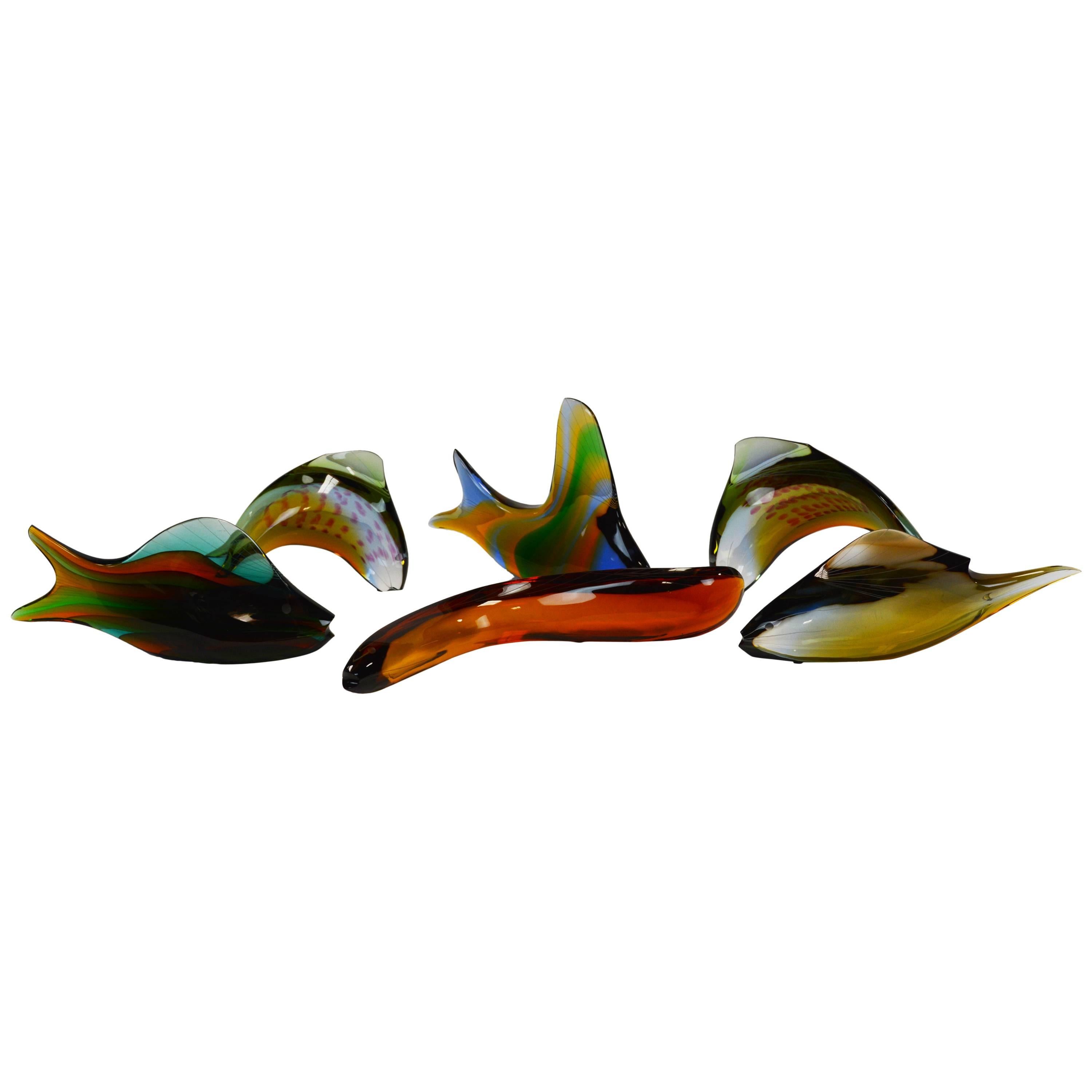 Set of Six Exbor Glass Fish For Sale