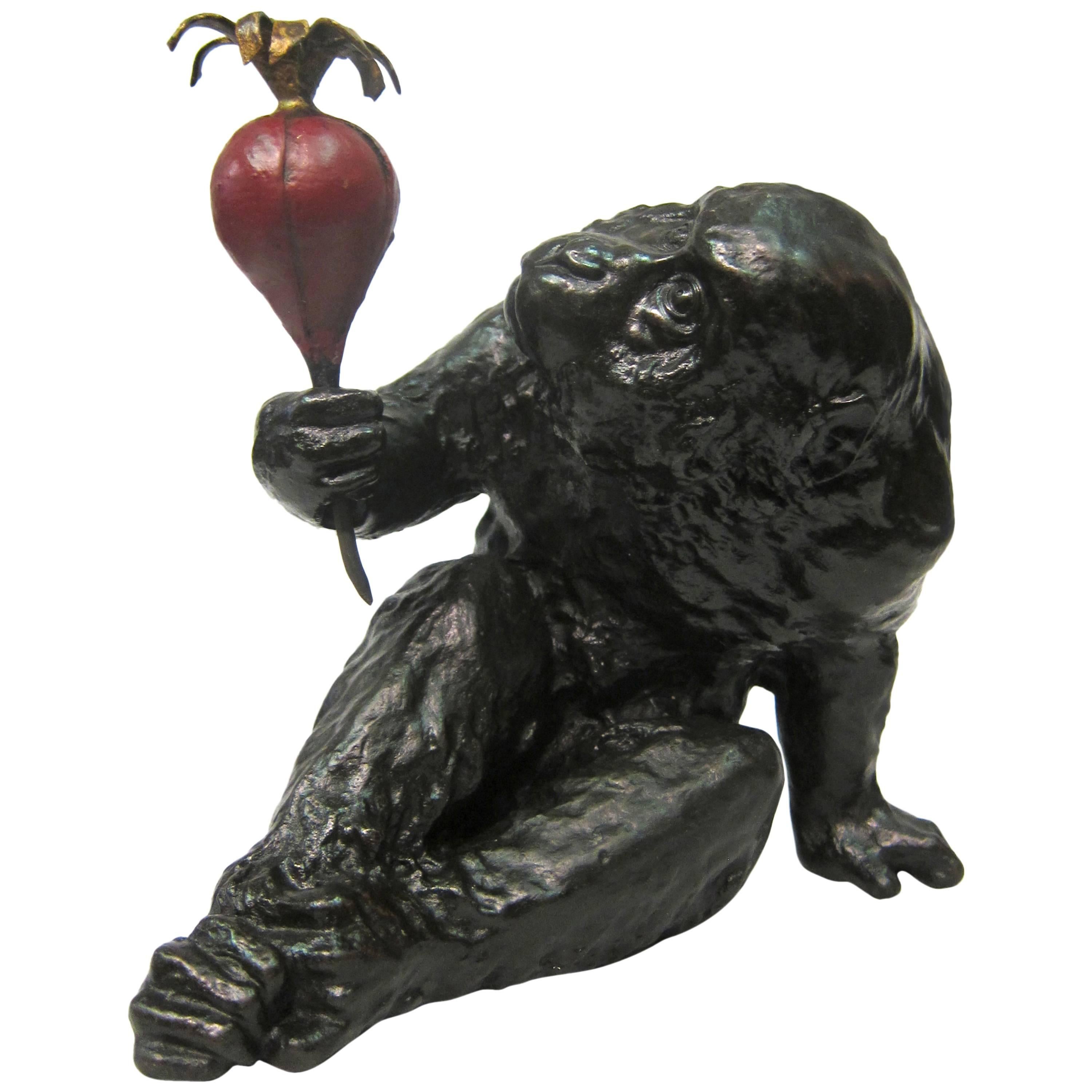 Bronze Japanese Ape with Turnip For Sale