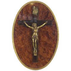 Antique Bronze & Carpathian Burl Crucifix 