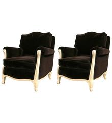 ON SALE NOW! SALE! Pair of  Gorgeous Chocolate Mohair Down Chairs Louis XV Style