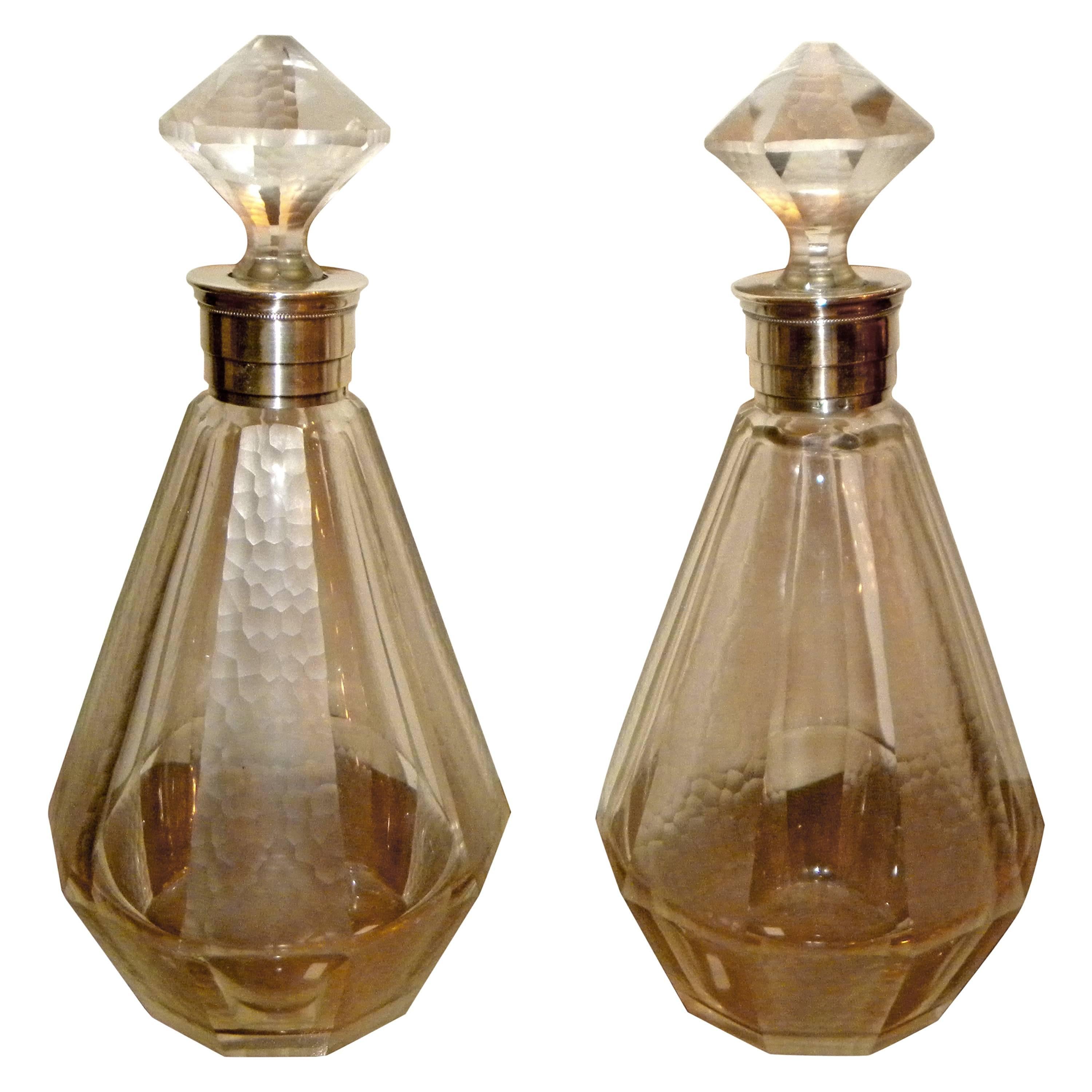 Pair of French Art Deco Glass Decanters For Sale