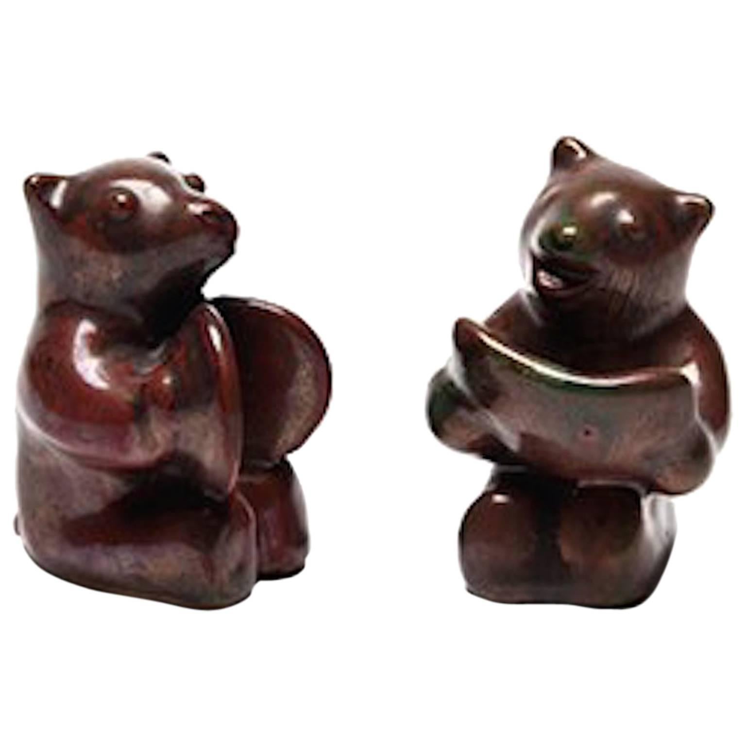 Set of Two Danish Modern Bear Musician Figurines For Sale