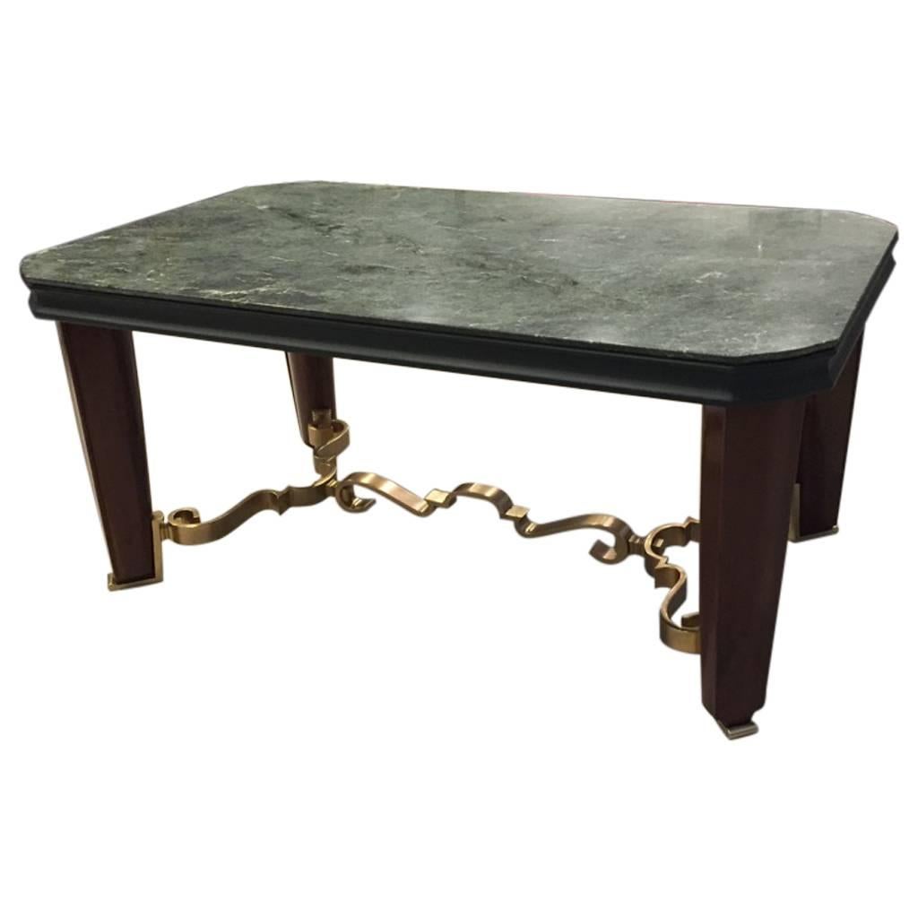 French Art Deco Dining Table with Marble Top and Gold Hardware For Sale