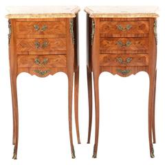 Pair of Louis XV Style Nightstands or Bed Tables in Marquetry, circa 1930