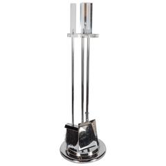 Mid-Century Modernist Chrome and Lucite Fireplace Set