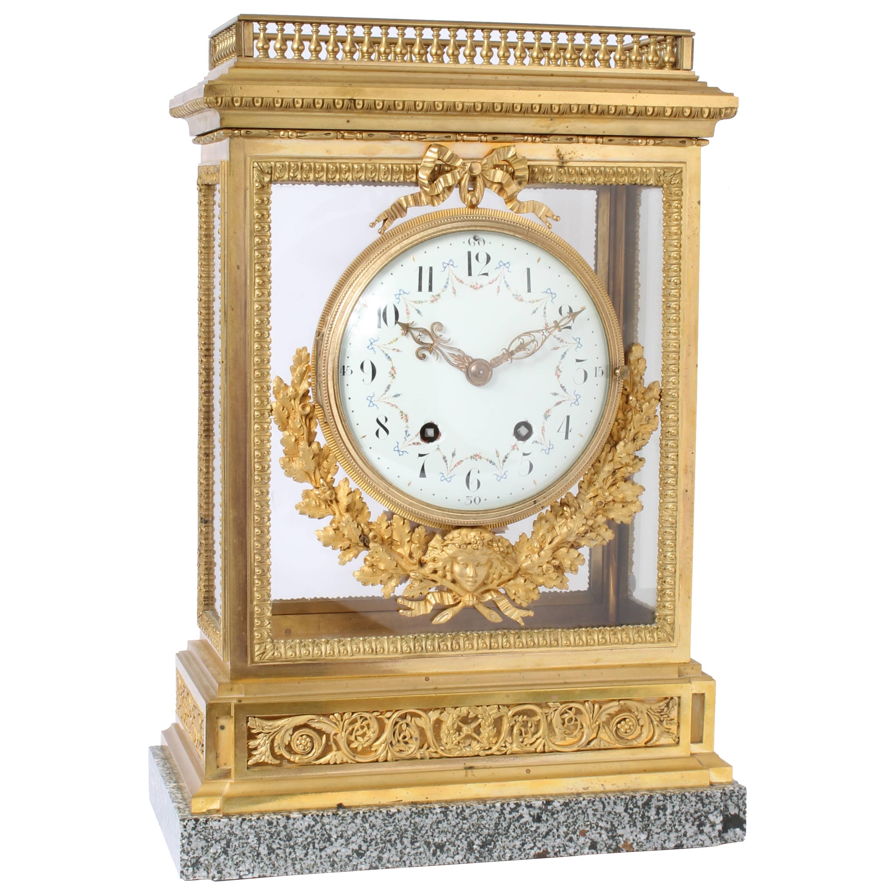 Imposing Large French Louis XVI Style Gilt and Marble Mental Clock  For Sale