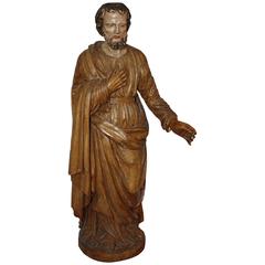 Antique Early 19th Century Hand-Carved French Religious Statue