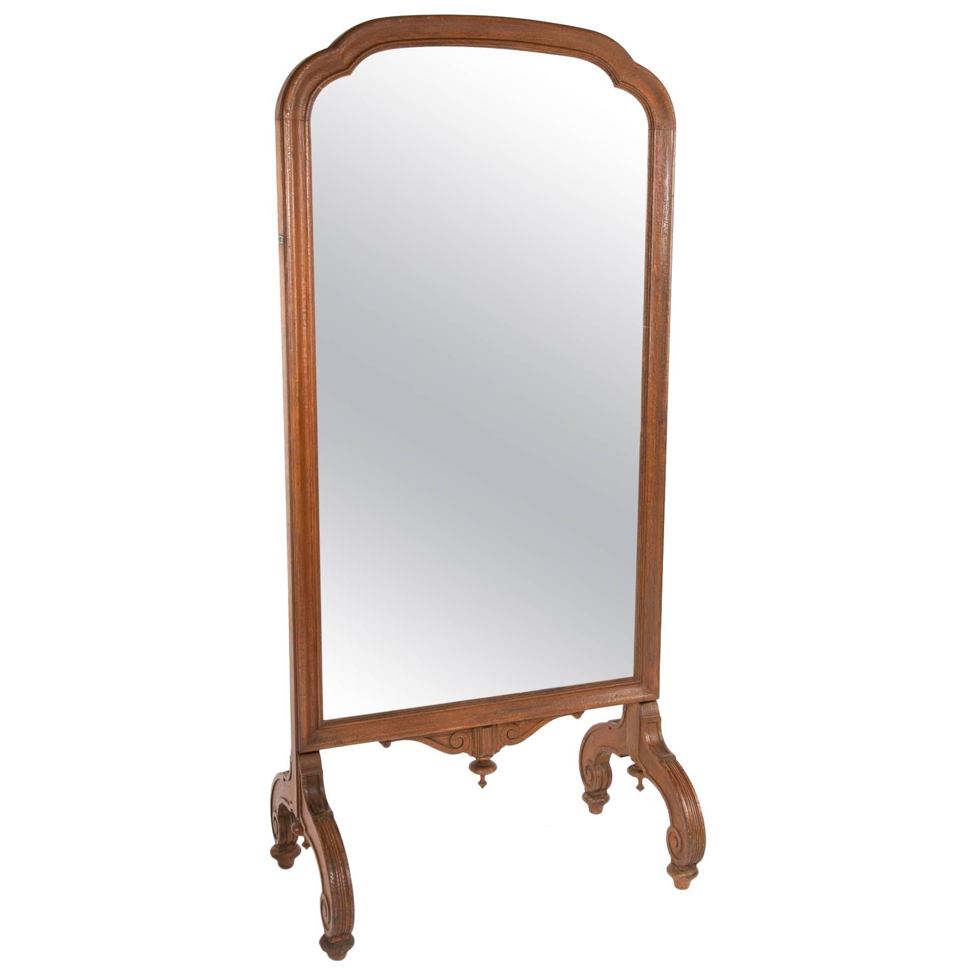 Rare Large French Double Sided Oak Cheval Mirror