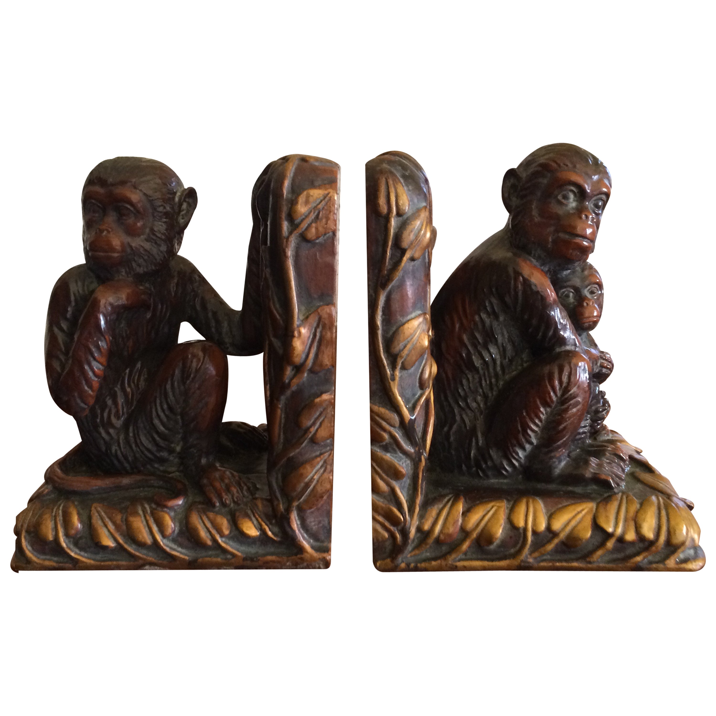 Details about   Home Decor Monkey w/Palm Tree Bookends Book Ends Library Officer Organizer Pair 