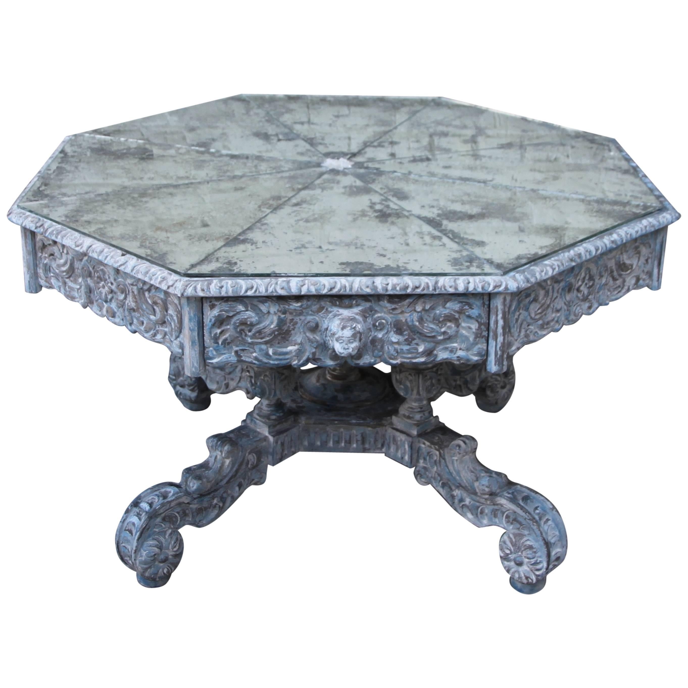 Octagonal Painted Centre or Dining Table with Mirrored Top