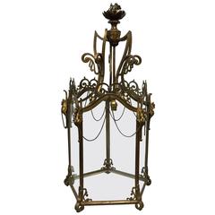 19th Century French Brass Hall Lantern