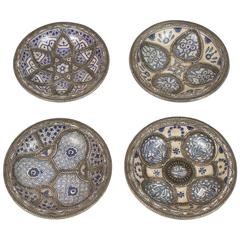 Antique Set of Four Ceramic Decorative Plates from Fez, Morocco