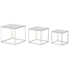 Max Sauze Isosceles Trio of Modernist Metal Glass Nesting Tables