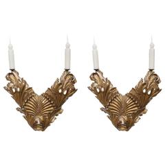 Pair of Intricately Carved Italian Sconces