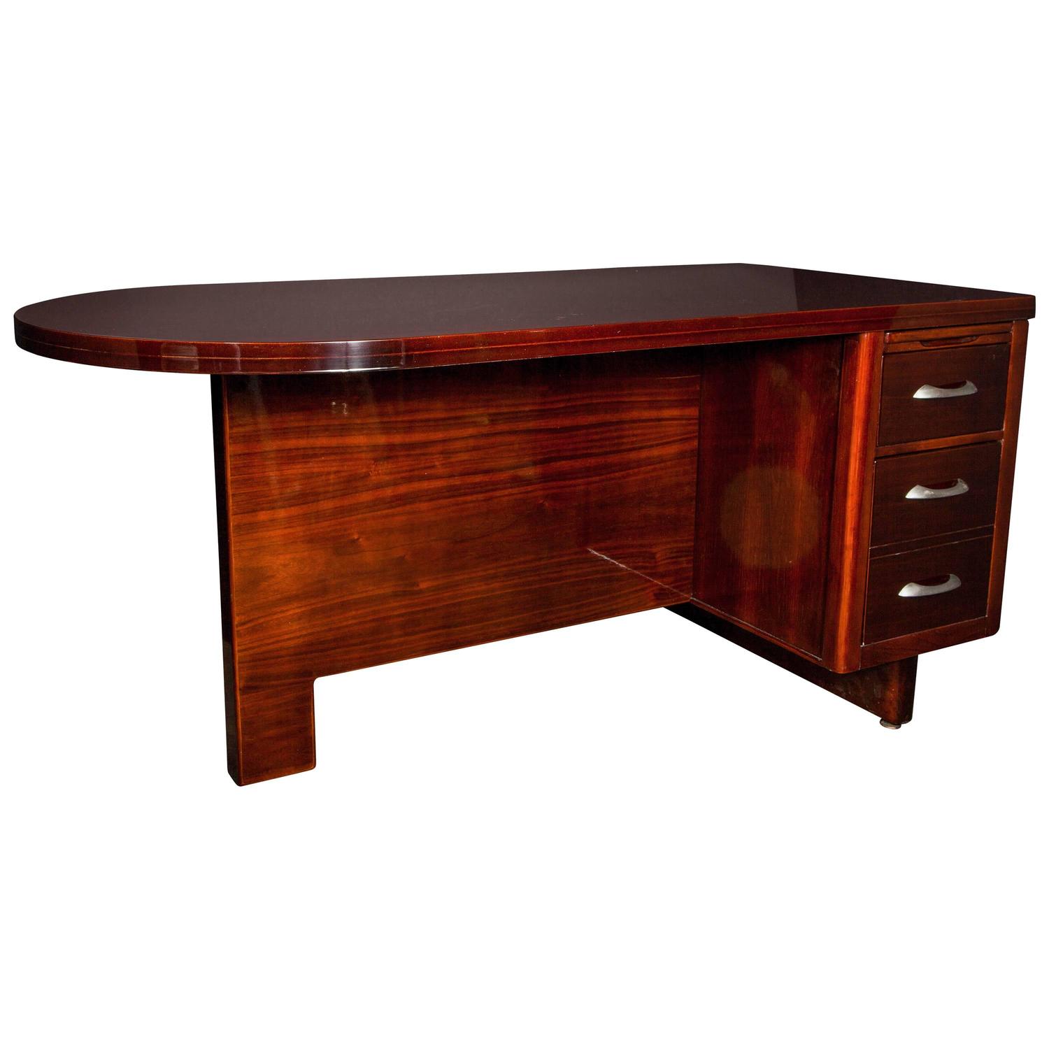 Art Deco Executive Desk in Bookmatched Mahogany For Sale at 1stdibs