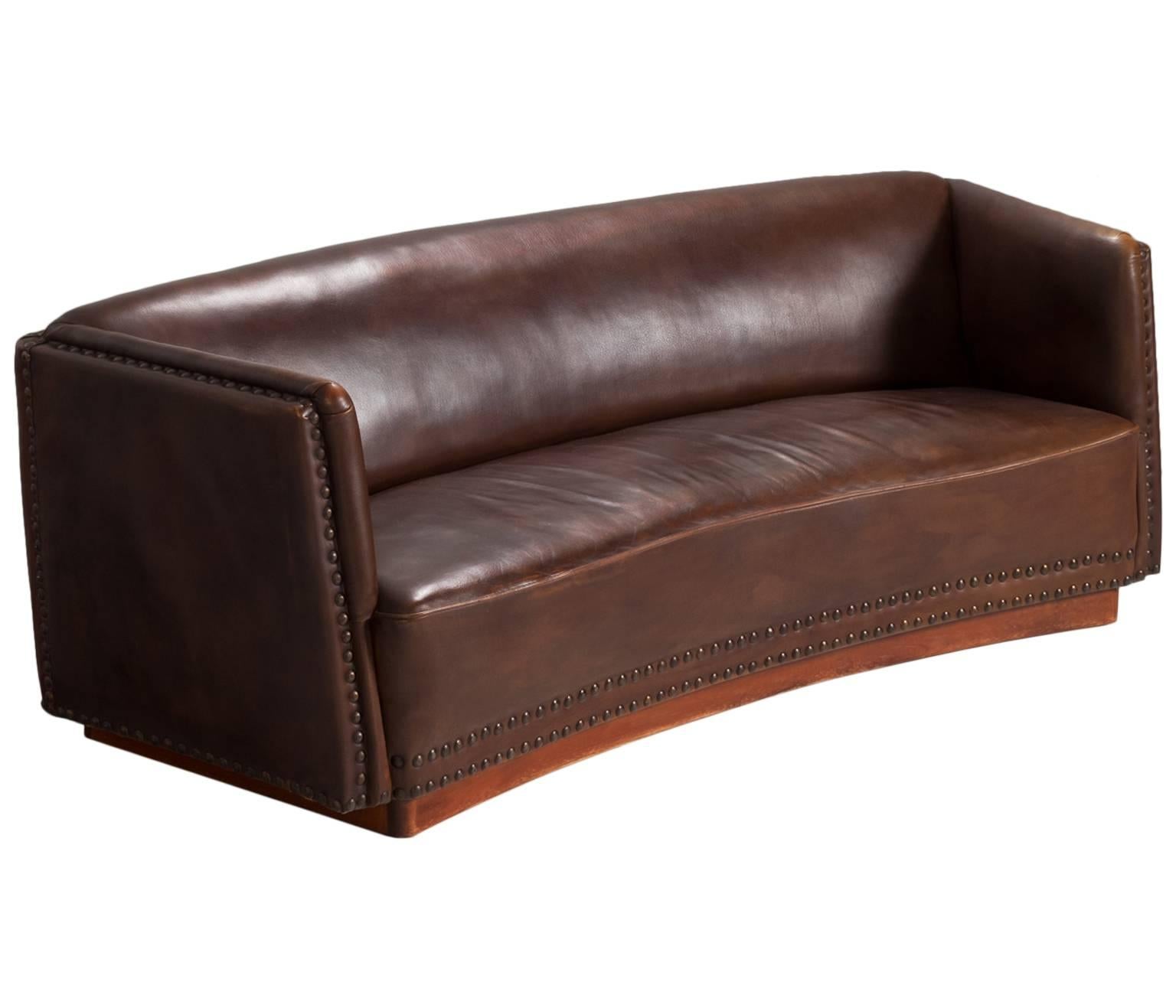 Fritz Hansen Brown Leather Sofa, 1940s