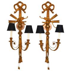 Pair of Neoclassical Giltwood Two-Arm Wall Sconces 9