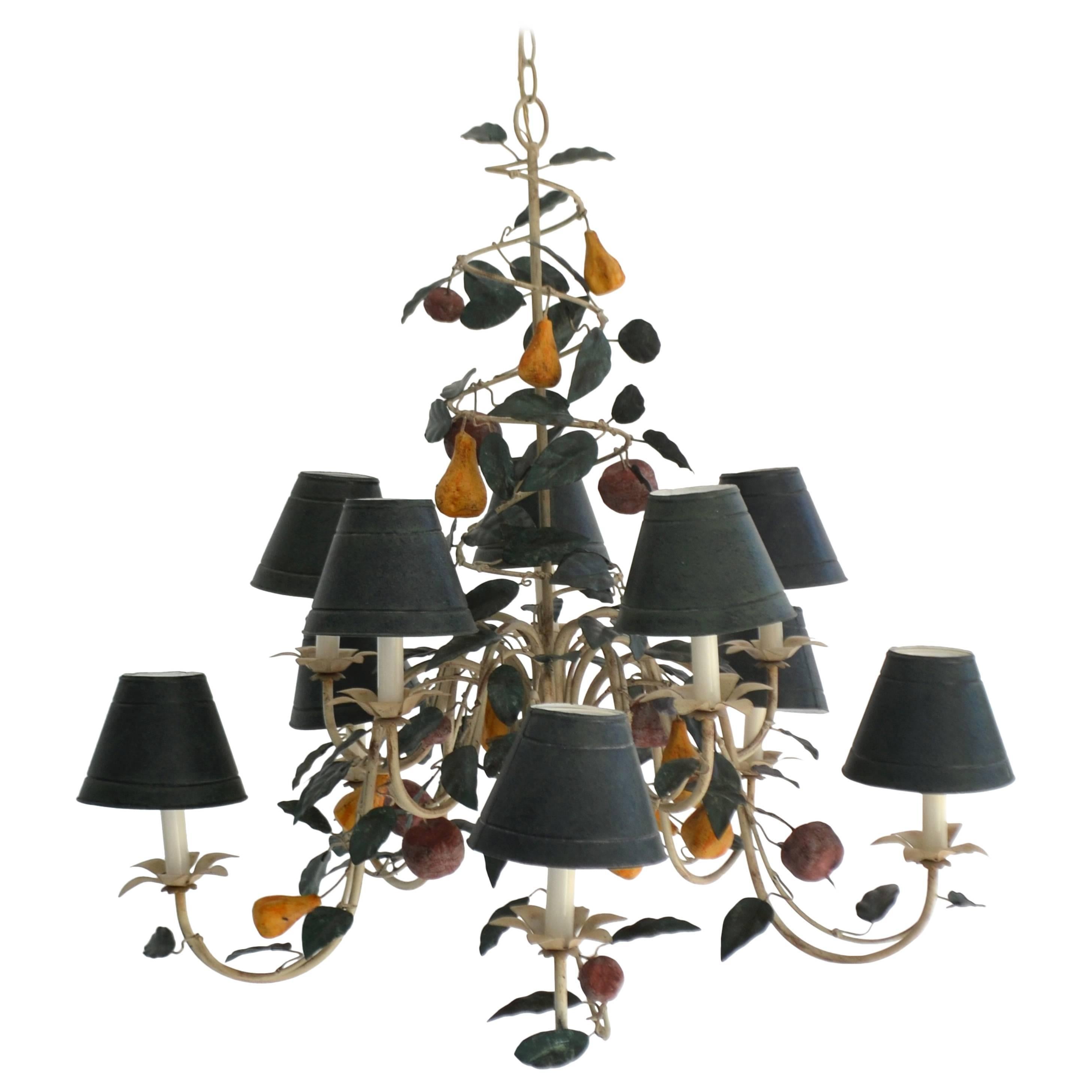 Italian Tole Ten-Arm Chandelier with Tole Shades