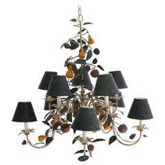 Italian Tole Ten-Arm Chandelier with Tole Shades