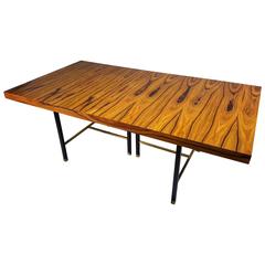 Breathtaking Rosewood and Brass Dining Table with Leaves Harvey Probber Studio