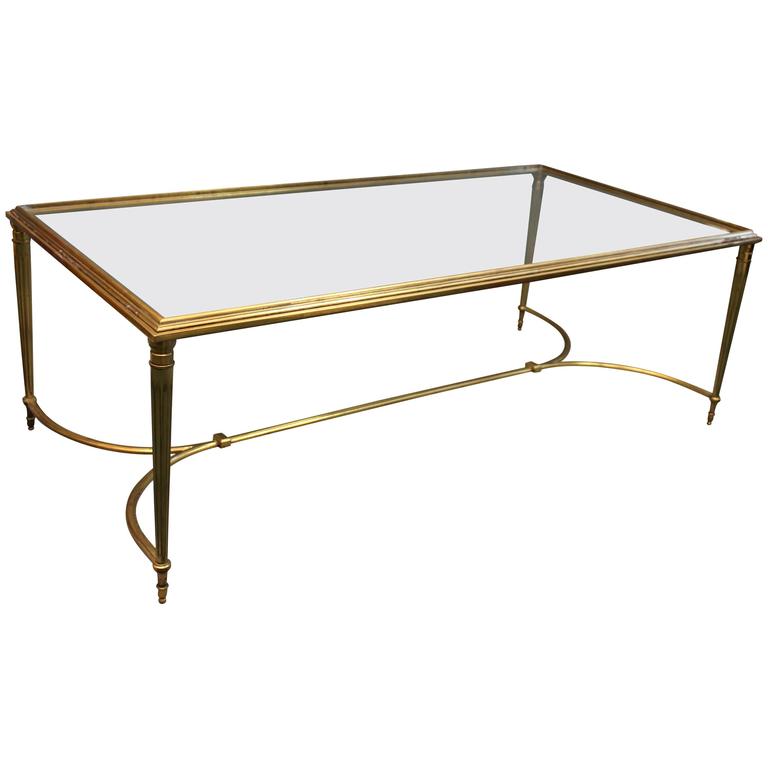 Vintage 1950's French Gilt Brass Coffee Table For Sale at 1stDibs