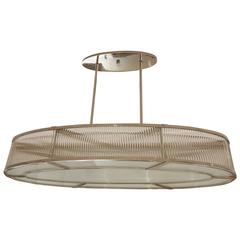 Large Deco Nickel and Glass Oval Pendant 4