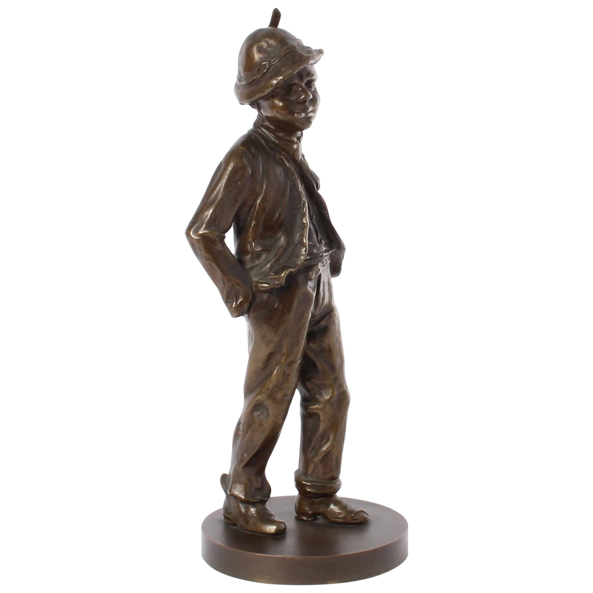 'Walking peasant', Lost Wax Patinated Bronze Sculpture, circa 1900 For Sale