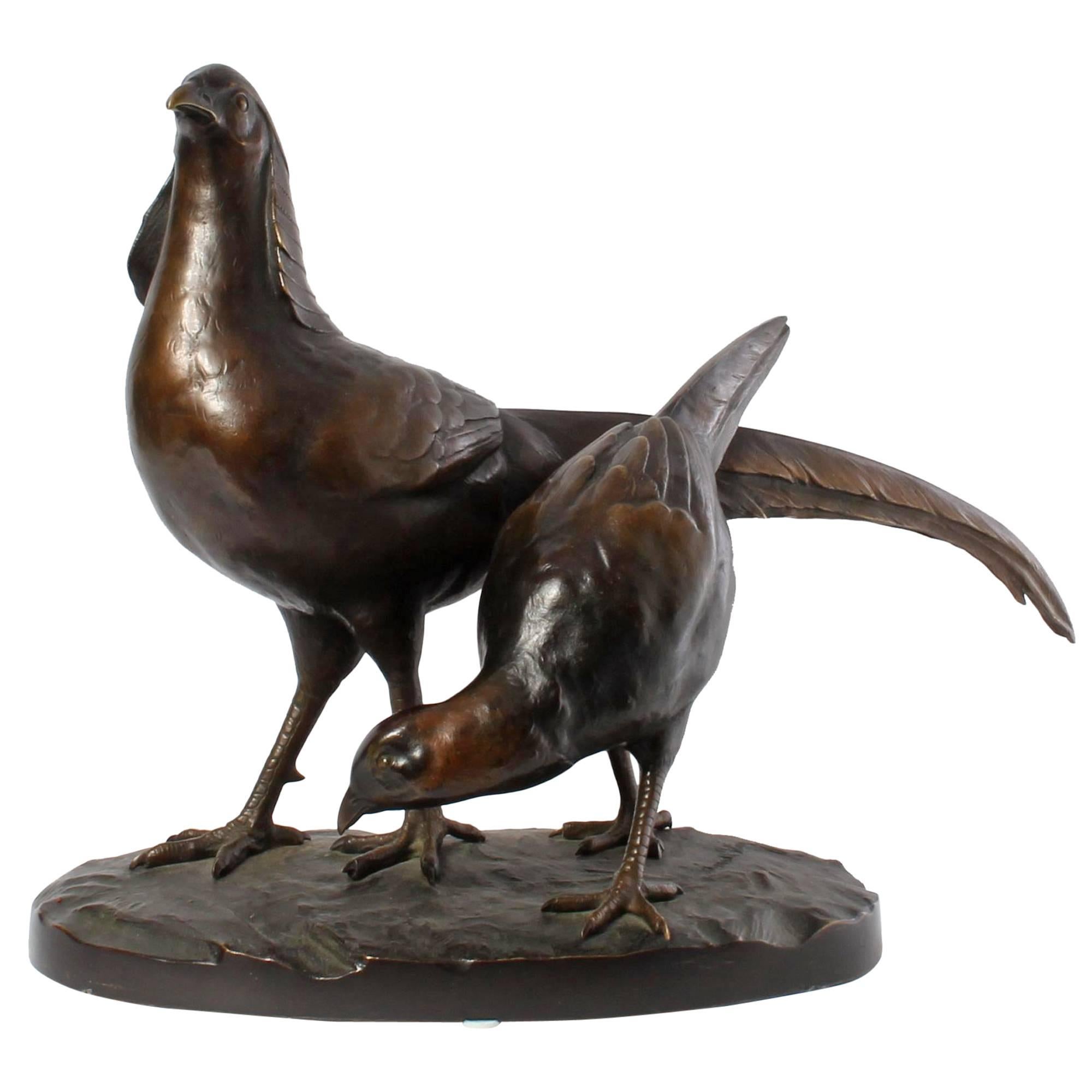 Pair of Pheasants, Patinated Bronze by Julius Schmidt Felling  For Sale