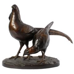 Pair of Pheasants, Patinated Bronze by Julius Schmidt Felling 