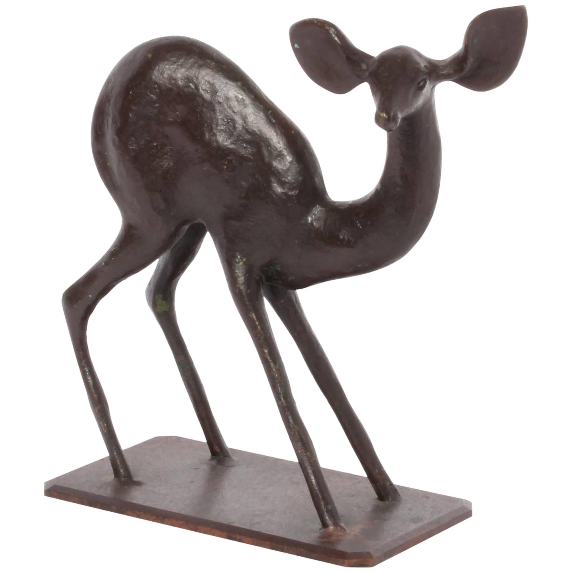 French Art Deco Bronze of a Young Deer, circa 1930 For Sale