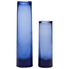 Danish Modern Cylindrical Glass Vases by Per Lutken, Set of 2