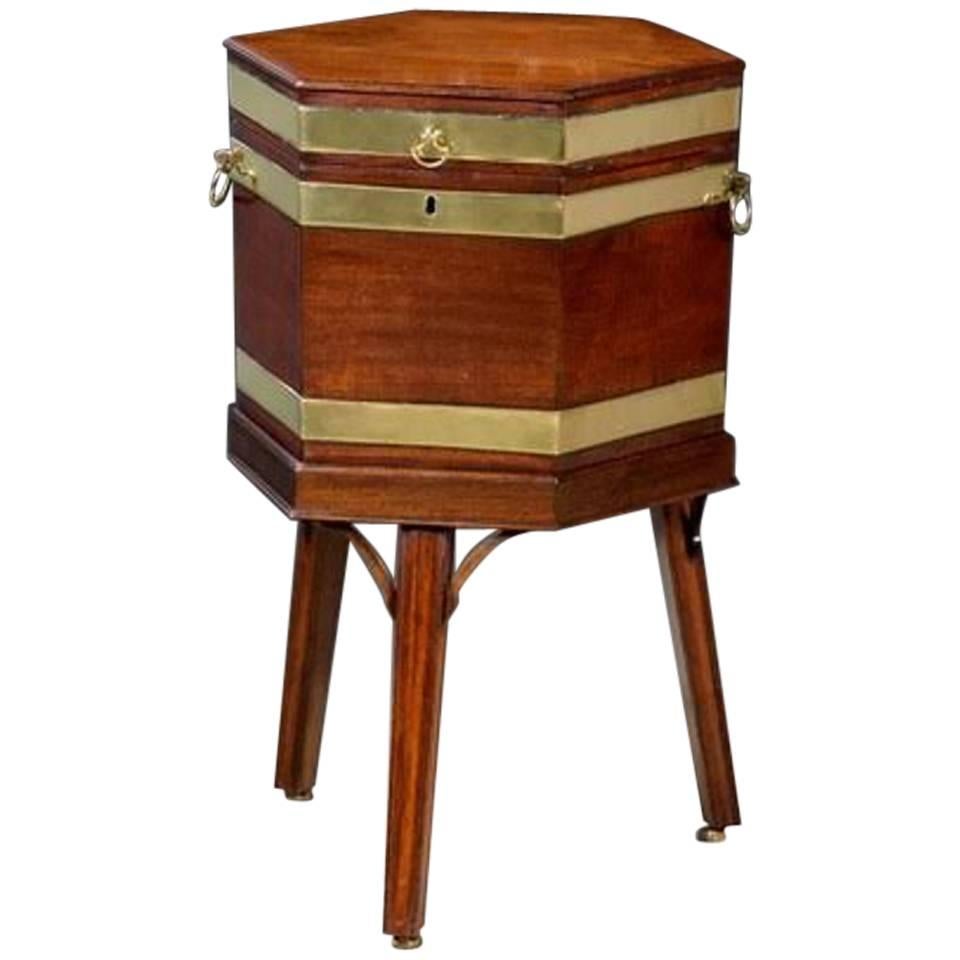 George III Mahogany and Brass Bound Hexagonal Wine Cooler with Lead Lining