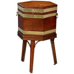 George III Mahogany and Brass Bound Hexagonal Wine Cooler with Lead Lining