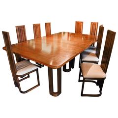 Frank Lloyd Wright-Style Dining Table with Twelve Matching Chairs, circa 1950