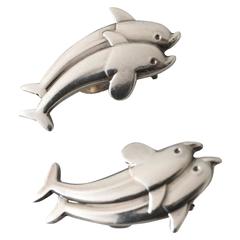 Georg Jensen Sterling Silver Dolphin Earclips