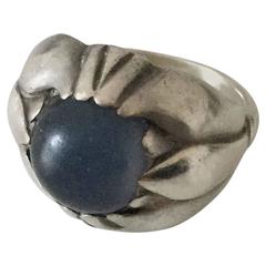 Georg Jensen Sterling Silver Ring with Blue Stone