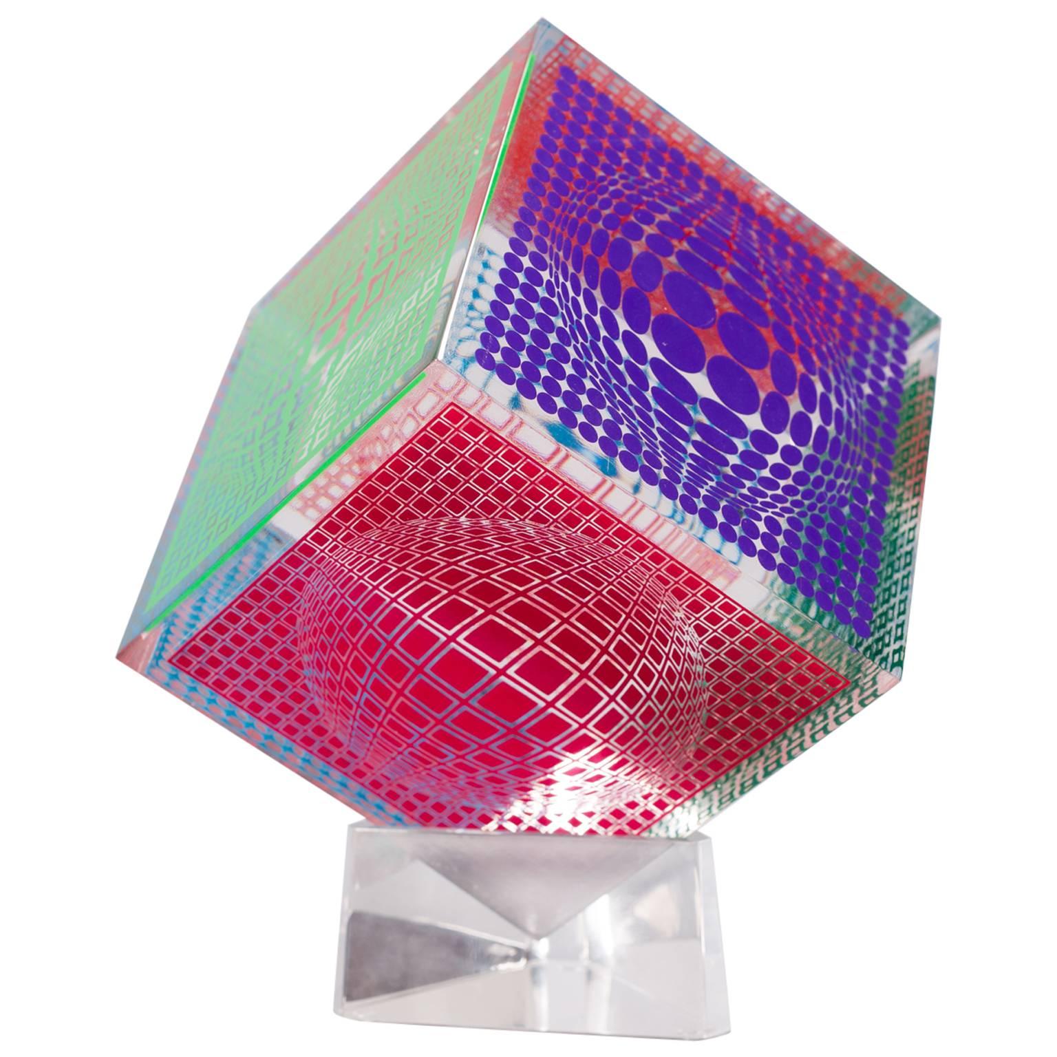 Victor Vasarely Sculpture Cube, Signed Edition 82/200