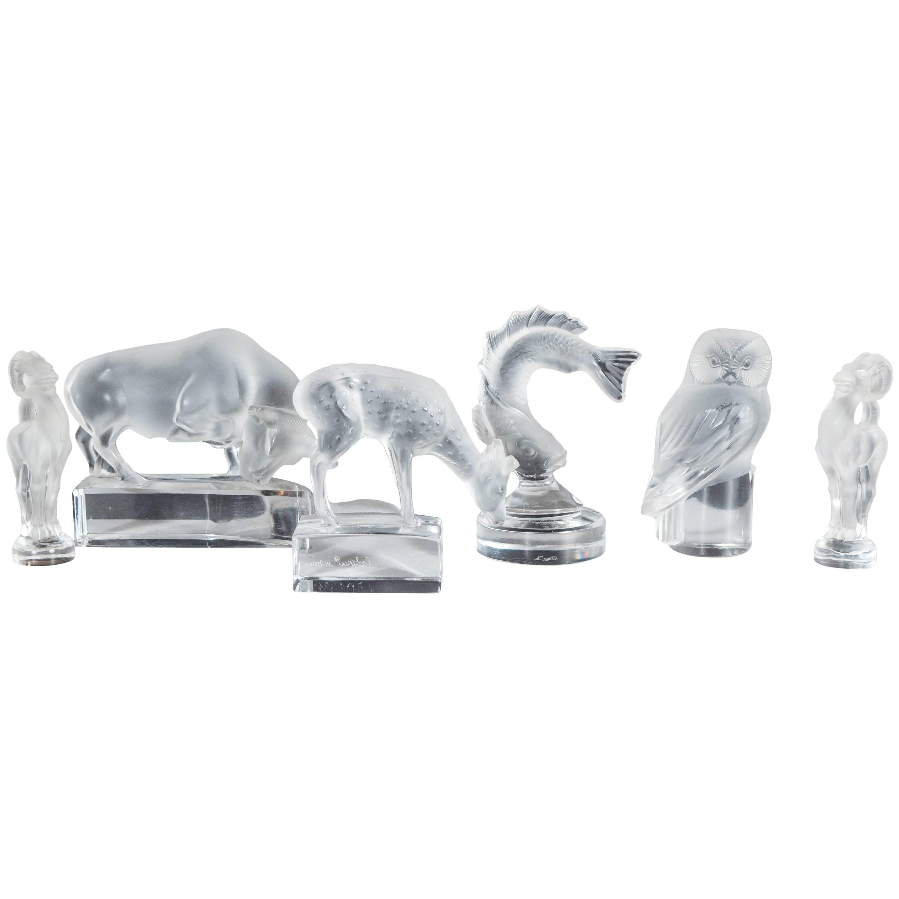 Collection of Lalique Animal Figurines in Frosted Crystal