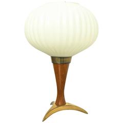 Elegant and Rare Opaline, Brass and Wood Desk Lamp