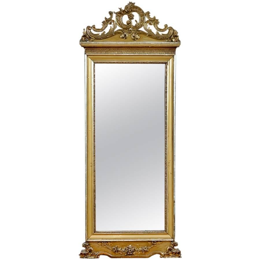 19th Century French Rococo-Style Mirror in Carved & Gilded Wood with Silver