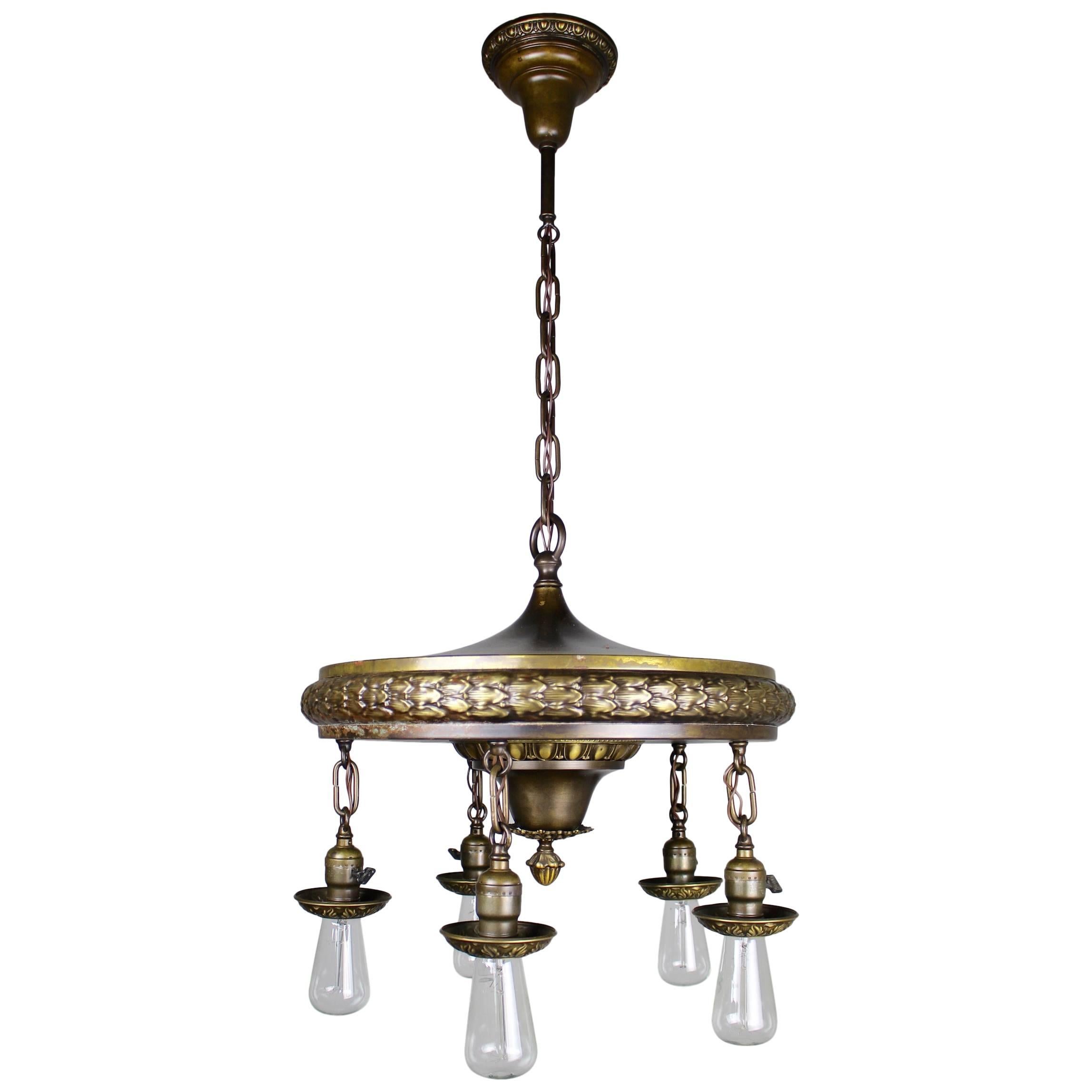 1920s Five-Light Neoclassical Revival Dining Room Fixture For Sale