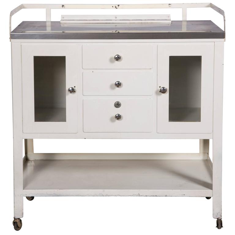 Vintage Industrial Metal and Glass Medical Doctors Storage Office