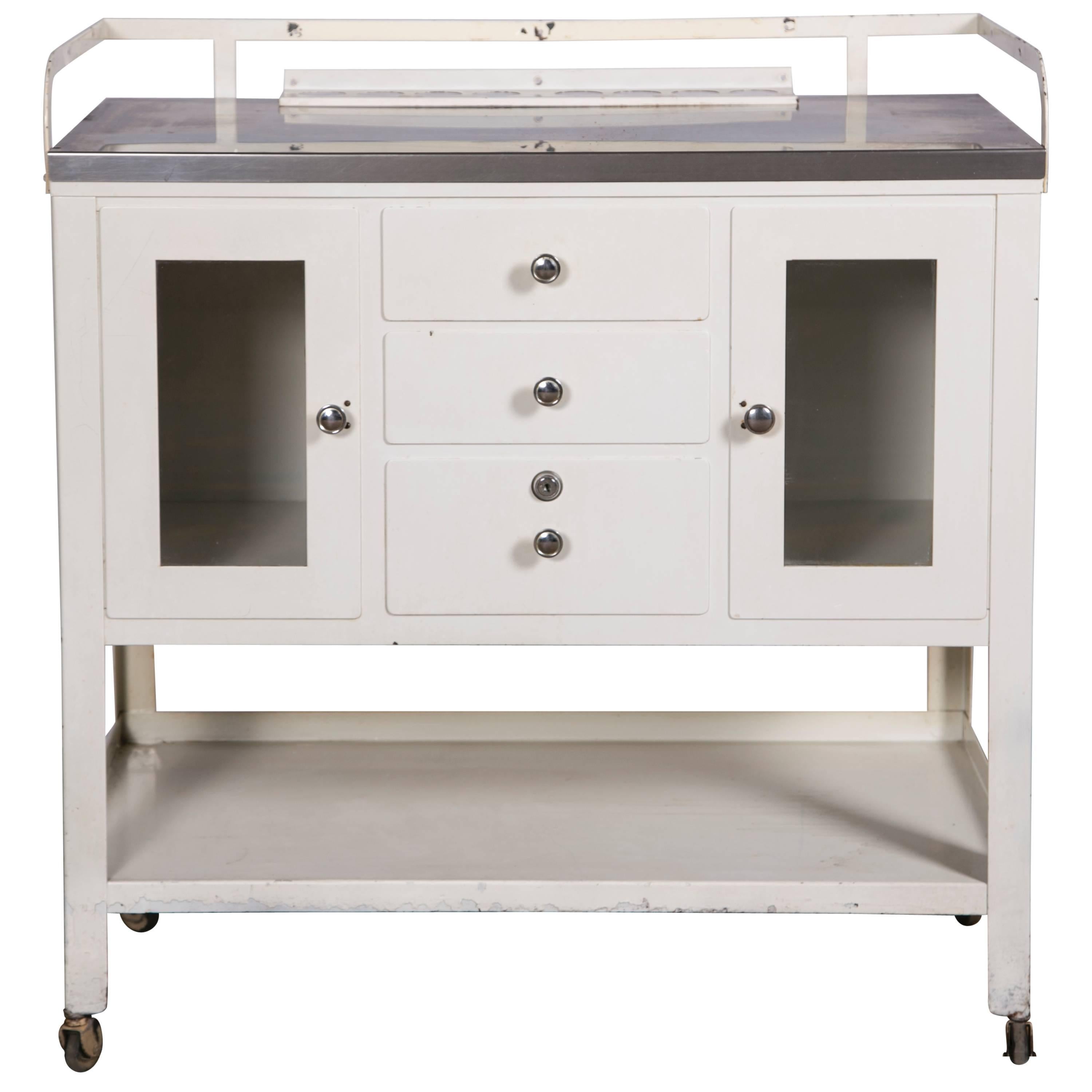 Vintage Industrial Metal and Glass Medical Doctors Storage Office