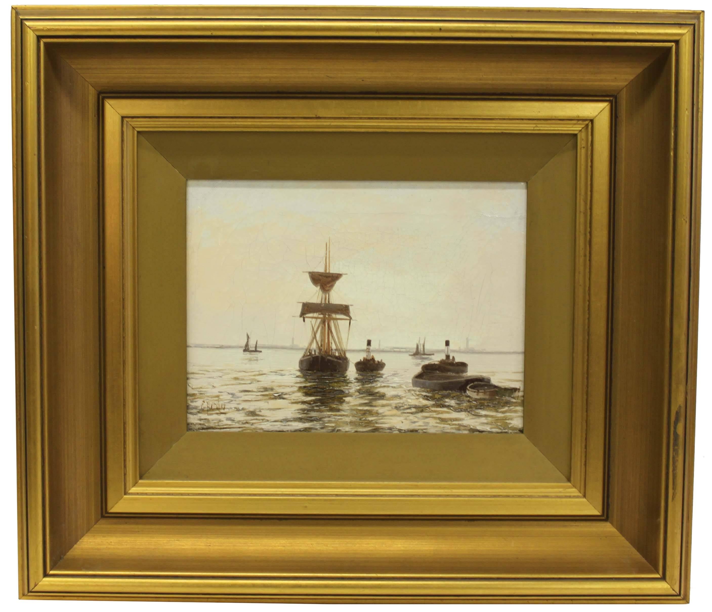Edward Henry Eugene Fletcher Landscape Painting - Shipping in an Estuary