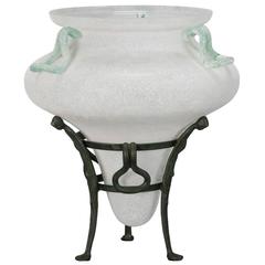 White Seguso Verti d’Arte Murano Glass Vase on Iron Stand