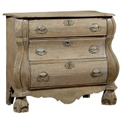 1820s Dutch Three-Drawer Bombé Commode with Bleached Finish and Carved Apron