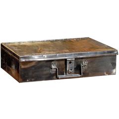 English Burnished Steel Trunk or Box with Handles from the Turn of the Century